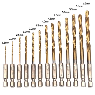 ชุดดอกสว่าน สวมเร็ว เคลือบไทเทเนียม จำนวน 13 ชิ้น โลหะ ไม้ Set of 13 quick-fit drill bits, titanium coated, metal, wood.