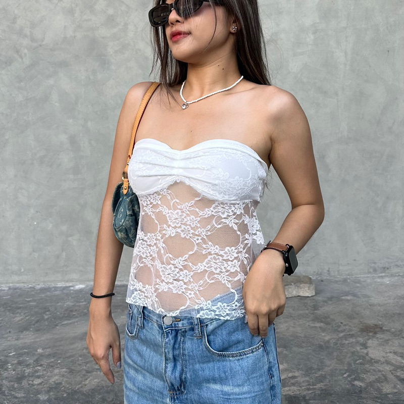 hybliss.bkk - Effy lace top เกาะอกลูกไม้ สีขาว