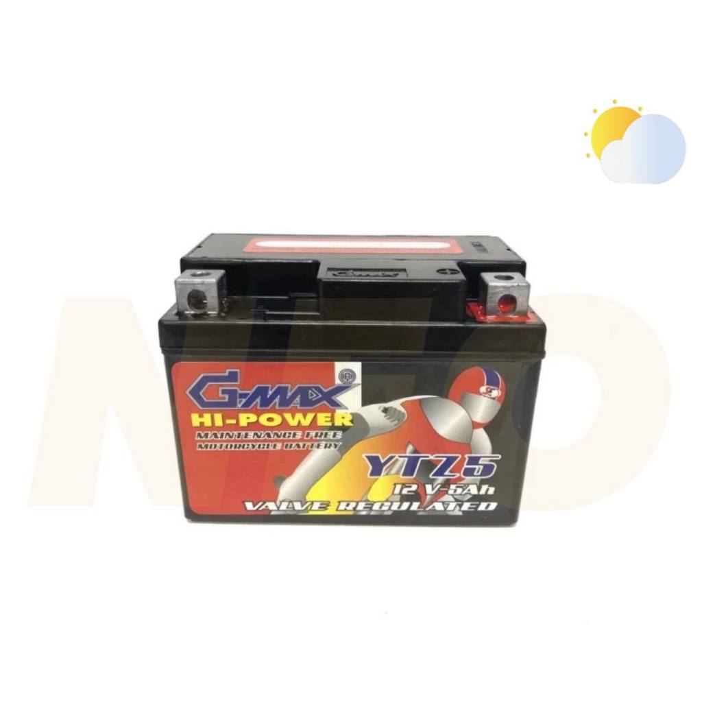 แบตเตอรี่ Battery GMax12V-5Ah / แบตเตอรี่รถมอเตอร์ไซค์ 12V-5Ah ยี่ห้อ GMAX รุ่น YTZ5