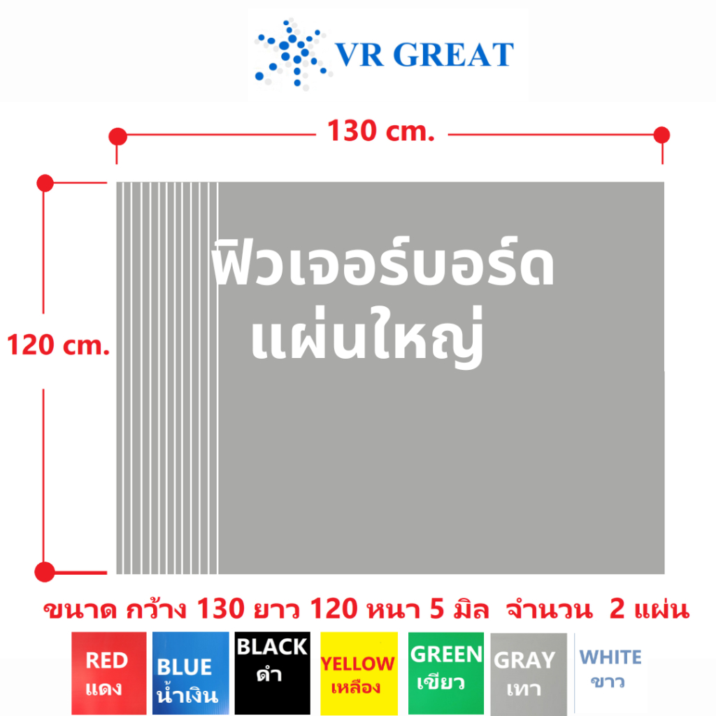 แผ่นฟิวเจอร์บอร์ด หนา 5 มิล  ขนาด กว้าง 130 cm ยาว120 cm  เซตละ 2 แผ่น (สีเดียวกัน) แผ่นใหญ่