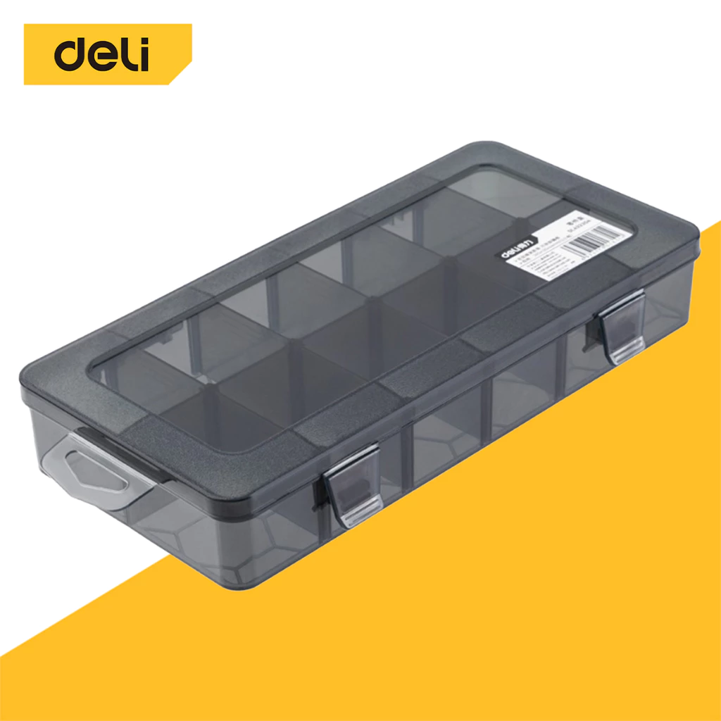Deli กล่องเครื่องมือพลาสติก ใส่อุปกรณ์ ที่กั้นช่องขยายได้ ตัวล็อคฝาเปิด-ปิดง่าย จัดระเบียบ Tool Box