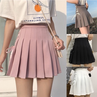 4สี XS-3XL สีพื้น ริบบิ้น กระโปรงเทนนิสสวยดี