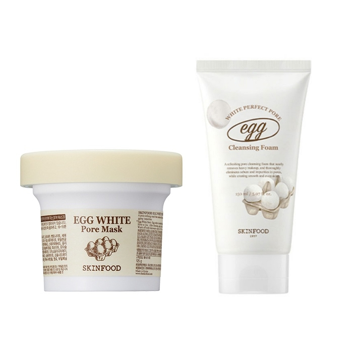 Skinfood Egg White Perfect Pore Cleansing Foam 150ml / Egg White Pore Mask 125g