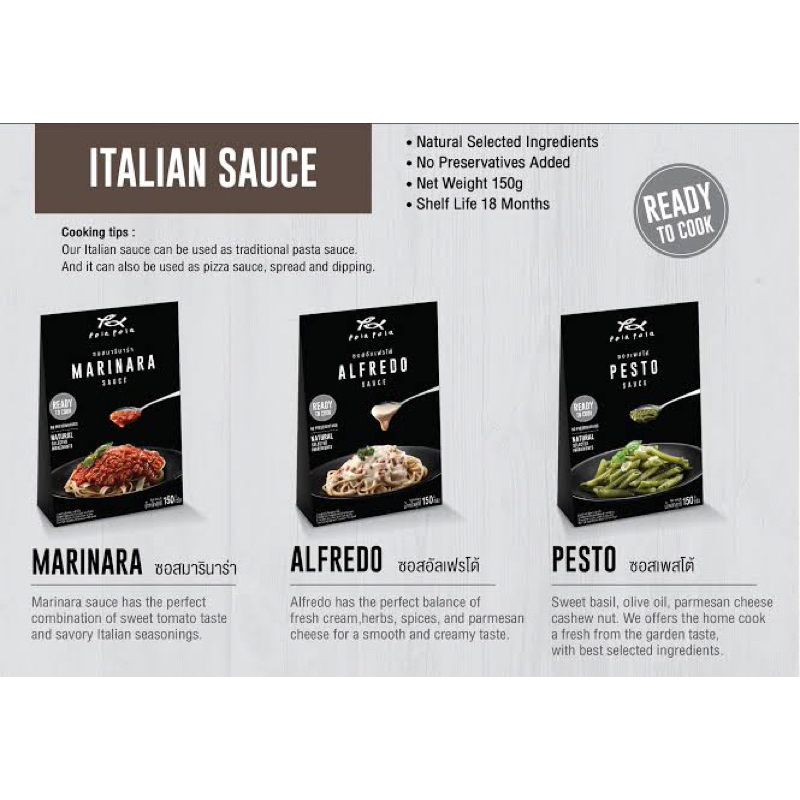 ซอสพาสต้าสำเร็จรูป อุ่น ราด อัลเฟรโด เพสโต้ มารินารา ซอส 150กรัม PolaPola pasta sauce alfredo/Marina