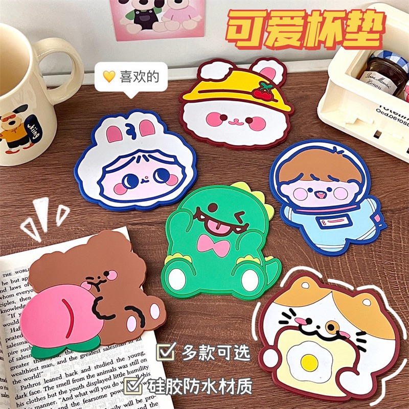 พร้อมส่ง แผ่นรองแก้ว PVC กันความร้อน ลายการ์ตูนน่ารัก