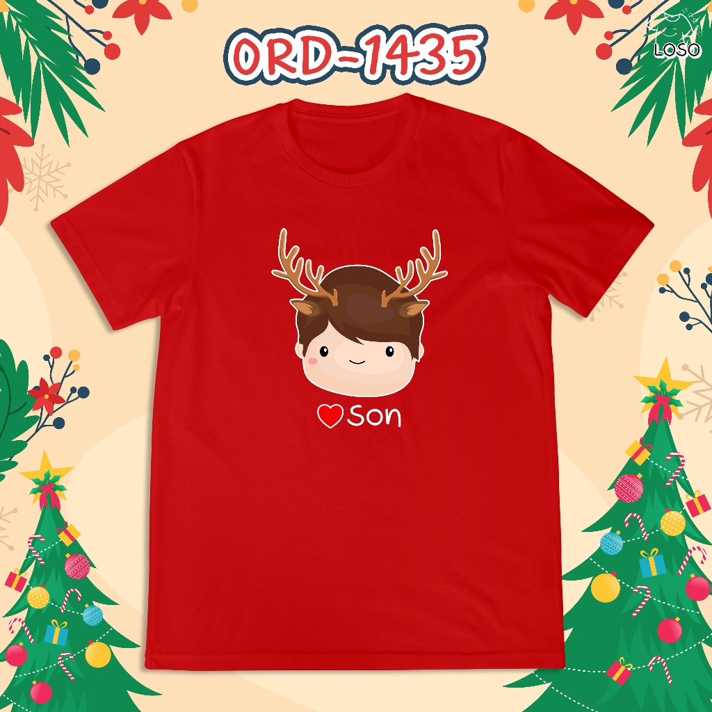 เสื้อยืดครอบครัวคริสต์มาส เสื้อแดง ( ลูกชาย )
