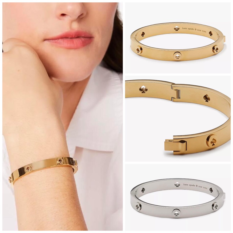 พร้อมส่ง แท้ 🇺🇸💯% New กำไล Kate Spade Spot The Spade  Studded Bangle สีทอง และสีเงิน มาพร้อมถุงผ้า