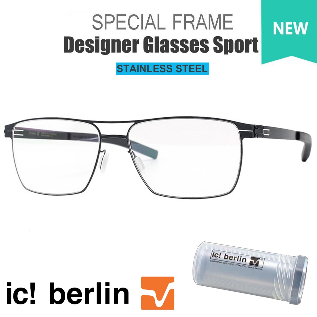 Ic Berlin แว่นตา รุ่น 034 C-1 สีดำ กรอบเต็ม ขาข้อต่อ สแตนเลส สตีล กรอบแว่นตา frame Eyeglass Eyewear 