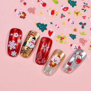 🎄Christmas สติ๊กเกอร์ติดเล็บ เทศกาลคริสมาส ลายหิมะ แต่งเล็บสวยง่ายๆแกะแปะได้เลย