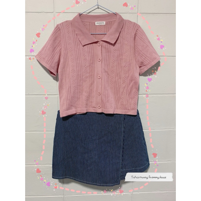 เสื้อครอปผ้าไหมพรมสีชมพู ป้าย Giants 🌸