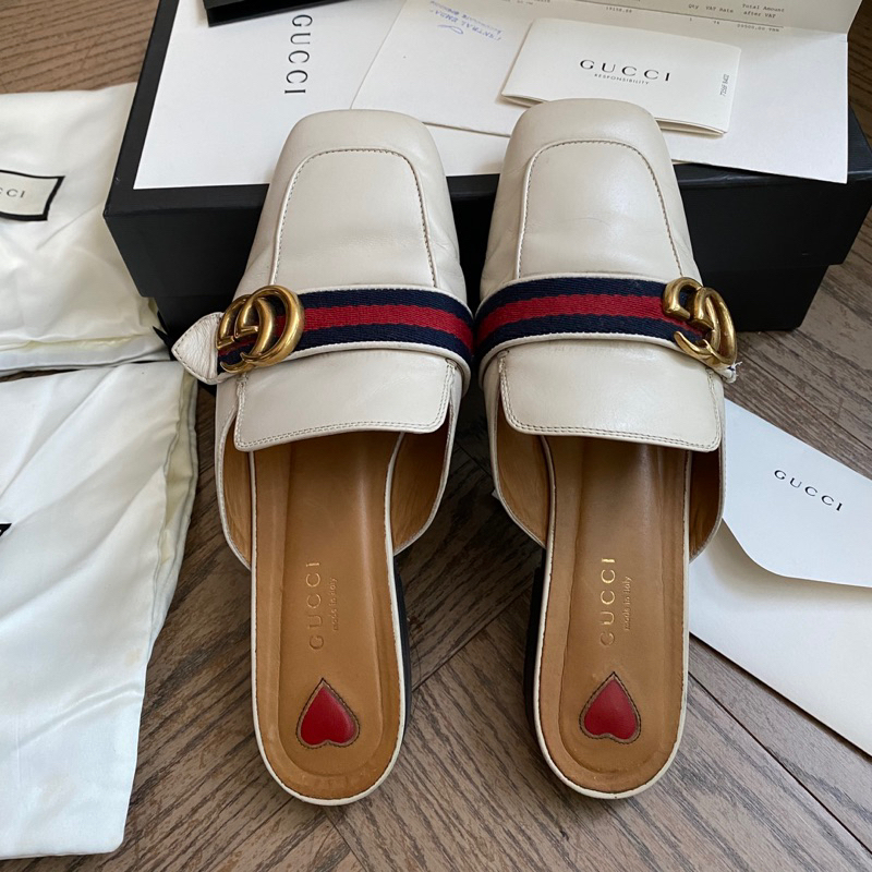 รองเท้า Gucci beige leather slipper มือสอง ของแท้💯%