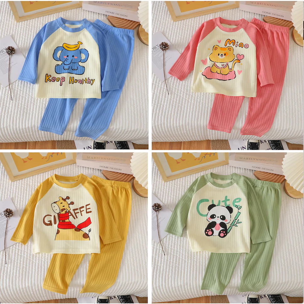 ชุดนอนแขนยาวเด็ก เซต 2 ชิ้น ผ้าคอตตอน100% นุ่มใส่สบาย ผ้าไม่บาง กันหนาว size10เดือน--7ปี PKY321