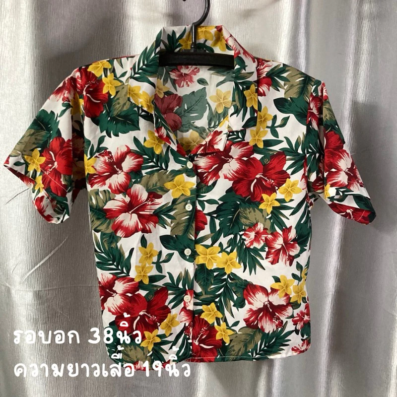 เสื้อครอปมือสอง แขนสั้น แขนยาว ลายดอก ลายสก็อต ซีทรู thumbnail 8