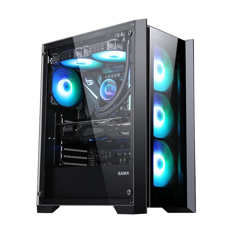 CASE (เคส) SAMA GZS (BLACK) (MB Type  :  ATX , MICRO ATX , MINI ITX ) มีพัดลม RGB 4 ตัว