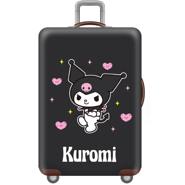 สำหรับ 18-32 นิ้ว ผ้าคลุมกระเป๋าเดินทาง พื้นดำลาย kuromi ตราประทับวินเทจครีมเข้ม แสตมป์วินเทจ