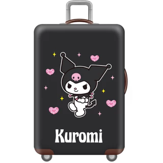 สำหรับ 18-32 นิ้ว ผ้าคลุมกระเป๋าเดินทาง พื้นดำลาย kuromi ตราประทับวินเทจครีมเข้ม แสตมป์วินเทจ