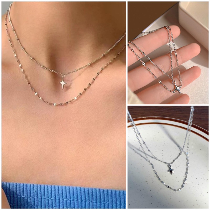 ส่งด่วน🔥สร้อยคอแฟชั่นโซ่ 2 ชั้นตกแต่งดาวประกาย NL302