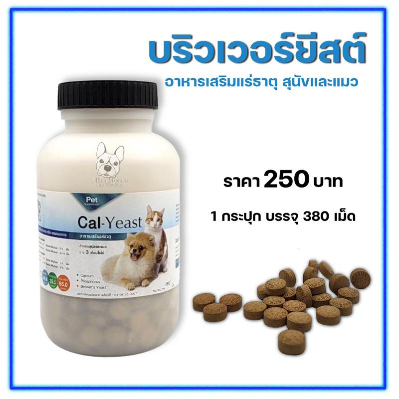 บริวเวอร์ยีสต์ แคลเซียมเสริมบำรุงกระดูก เล็บ ขน ให้แข็งแรง สุนัขและแมว บรรจุ 380 เม็ด