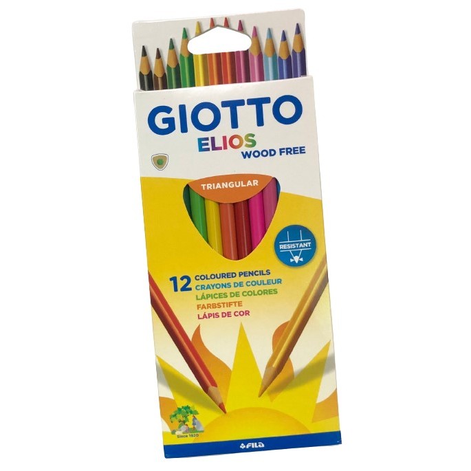 ดินสอสีไม้สามเหลี่ยม แท่งยาว 12 สี GIOTTO ELIOS Wood Free