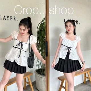 crop..shop เสื้อสาวชิค (มี7เเบบ) สายแฟห้ามพลาด ผ้าคอตต้อนปักฉลุ คอตต้อนไทย100% ดูแพง น่ารักสุดหรู เชือกรูดได้จริง สวยมาก