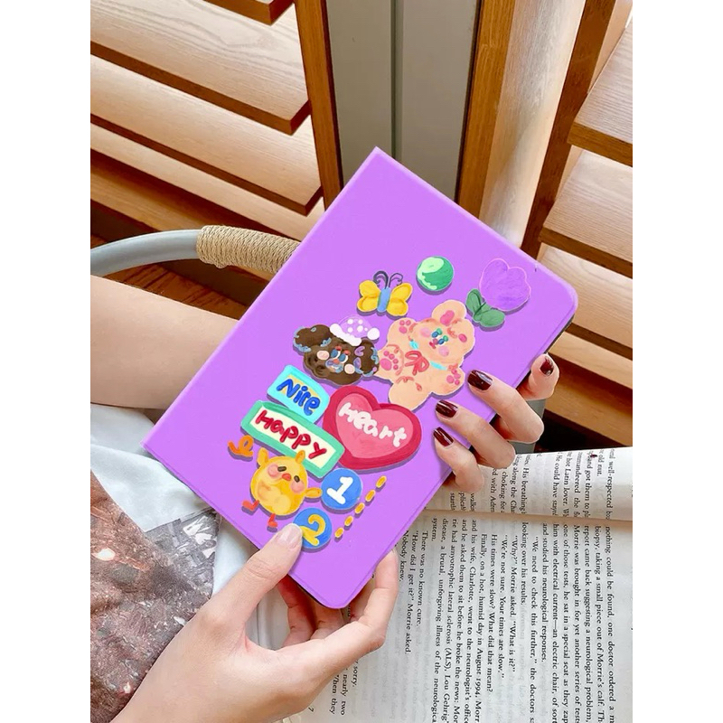 IPad case สีม่วงลายน่ารักๆ หมุนได้360องศา