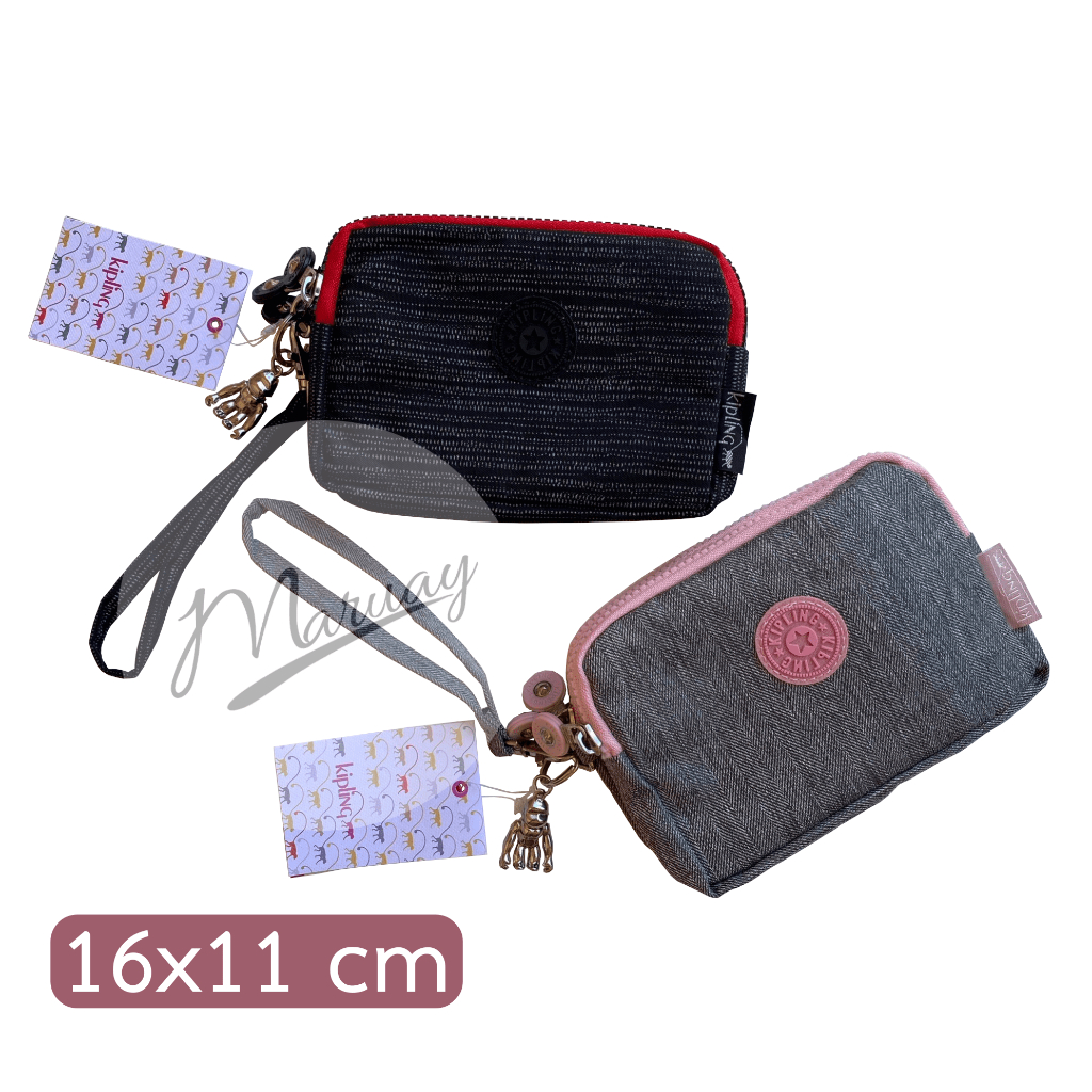 กระเป๋าคล้องมือ KIPLING 3 ช่อง พร้อมพวงกุญแจลิงโลหะ (16x11 cm)
