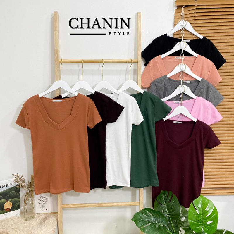 CHANIN.STYLE เสื้อยืดคอดินสอ คอห้าเหลี่ยม ทรงหรูหรา ผ้านุ่มใส่สบาย