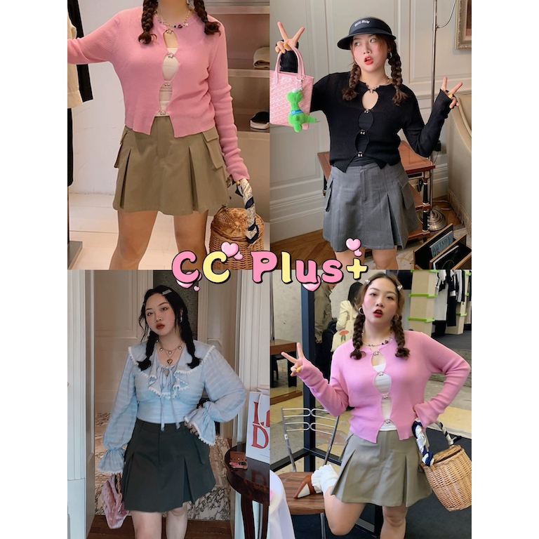 CiCi Plus+(909)กระโปรงคาร์โก้ ทรงสวย ดีเทลกระเป๋าข้าง สไตล์ y2k สุดเท่สาวพลัสไซส์ต้องมี