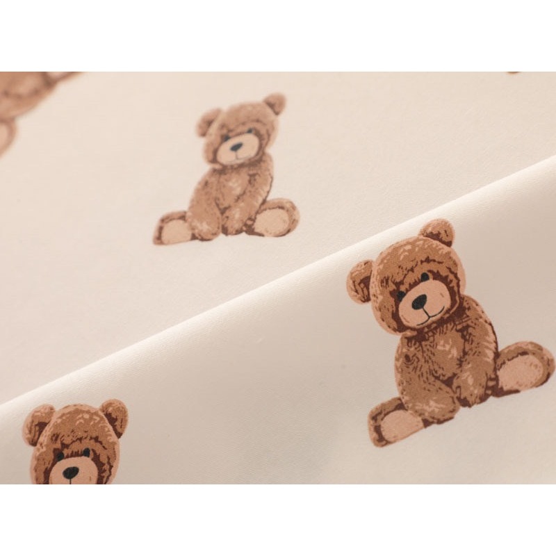 ผ้าาคอตตอน 100% คอตตอนทอทวิล ลายหมีพื้นขาว หัวใจน้ำตาลพื้นขาว ตารางหัวใจน้ำตาล