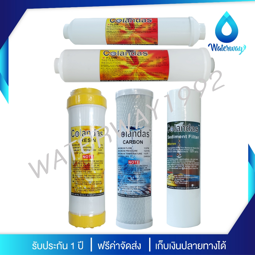 COLANDAS ไส้กรองน้ำดื่ม 5 ขั้นตอน รุ่น Resin Filter สามารถดักจับตะกอน สารแขวนลอย สี กลิ่น สารเคมี และหินปูนได้ดี