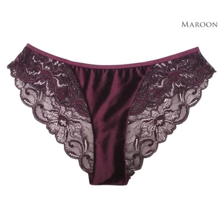 Annebra กางเกงใน ทรงบิกีนี่ ผ้ากำมะหยี่ ตัดต่อผ้าลูกไม้ Bikini Panty รุ่น AU3-887