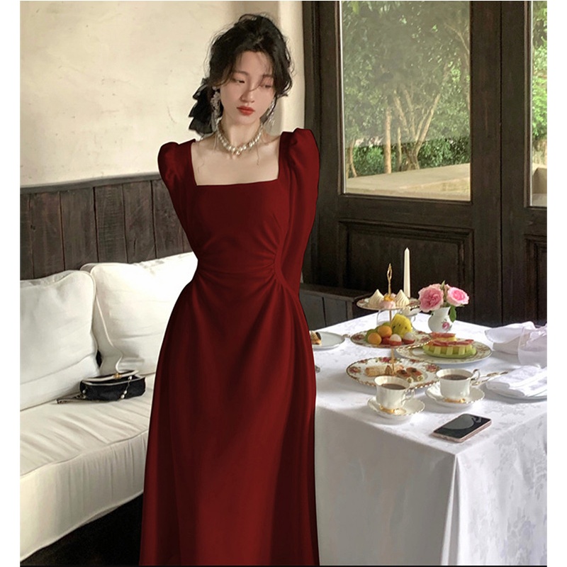 long dress ออกงาน เดรสสีแดง ตรุษจีน ผู้หญิง ทรงเอยาว น่ารัก สไตล์เกาหลี คนอ้วน เซ็กซี่ แฟชั่น ไปทะเล