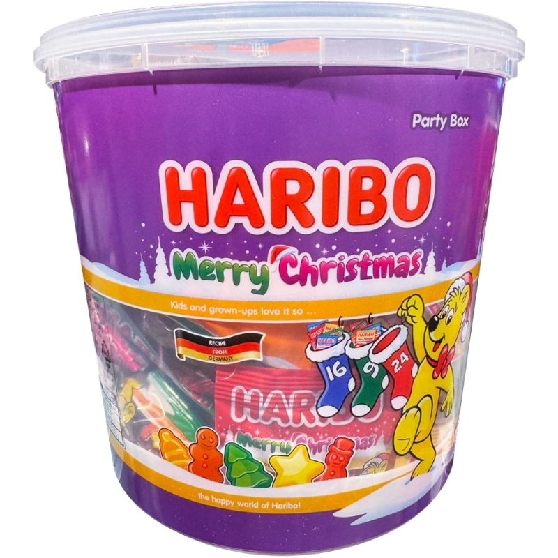 🔥HOT🔥Haribo Christmas ฮาริโบ้ เยลลี่ผลไม้รูปหมี ถังใหญ่มากกก 980 กรัม