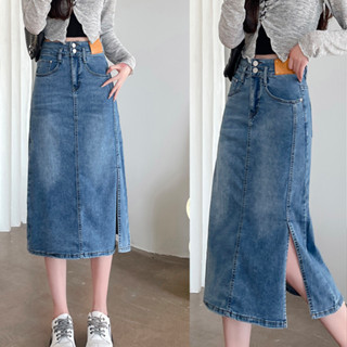 beautified กระโปรงเอวสูง ผ่าข้าง แต่งกระดุม 2เม็ด กระโปรง ผู…