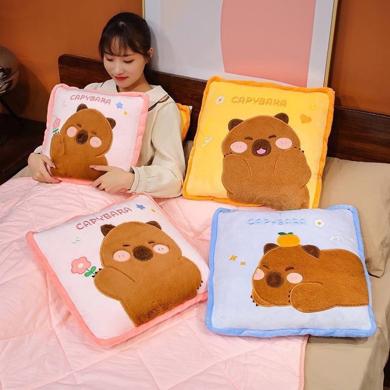 พร้อมส่ง หมอนผ้าห่ม ตุ๊กตา คาปิบาร่า 3 สี Capybara pillow+sheet ตุ๊กตาผ้าห่ม ผ้าคลุม พร็อบแต่งห้อง ของขวัญ 57008