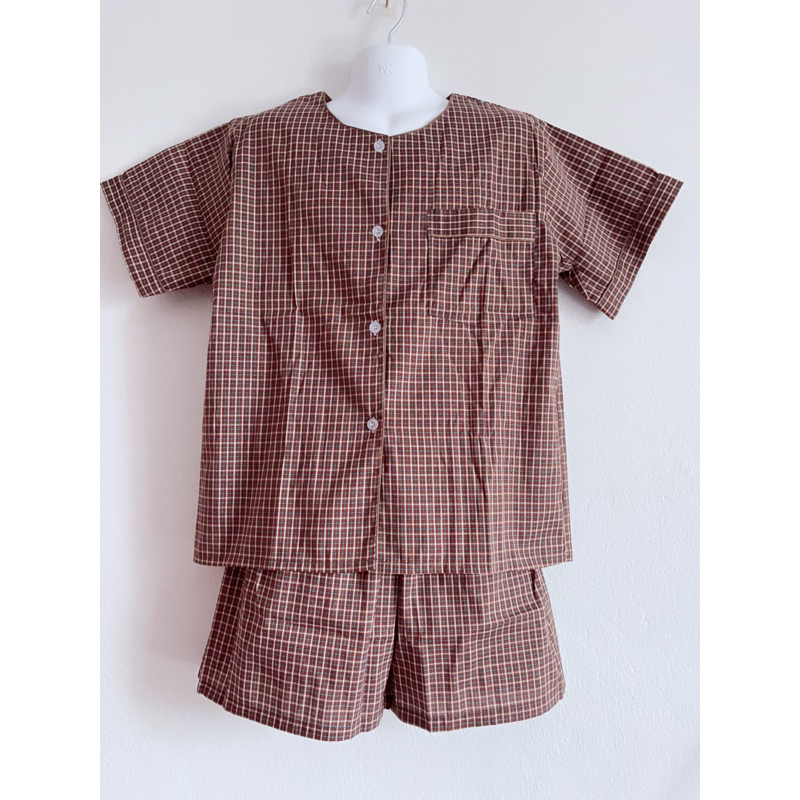 👕ชุดนอนผู้ใหญ่ แขนสั้นขาสั้น คอกลม ลายสก๊อต