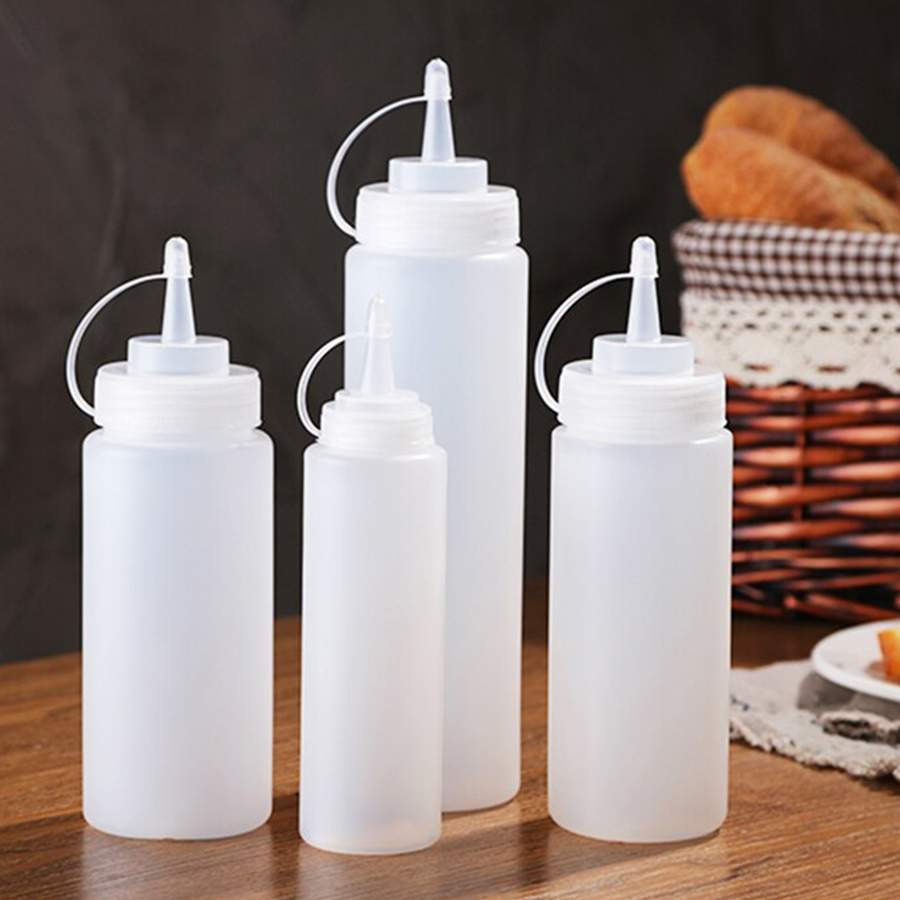 ขวดบีบซอส ขวดน้ำจิ้ม ขวดพลาสติกขุ่น 240/360/450/500/680ml มีฝาปิด Sauce Bottle Ryuu kitchen