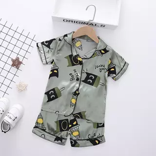 ชุดนอนเด็กผ้าซาติน เสื้อแขนสั้น+กางเกงขาสั้น ไซส์ 80-110 ร้านไทย พร้อมส่ง