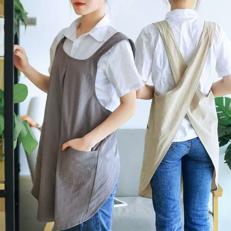 ผ้ากันเปื้อนน่ารัก กันเปื้อน พร้อมส่งในไทย แขนกุด ใส่น่ารักคล่องตัว แบบเรียบง่าย ร้านดอกไม้ คาเฟ่ เบเกอรี่