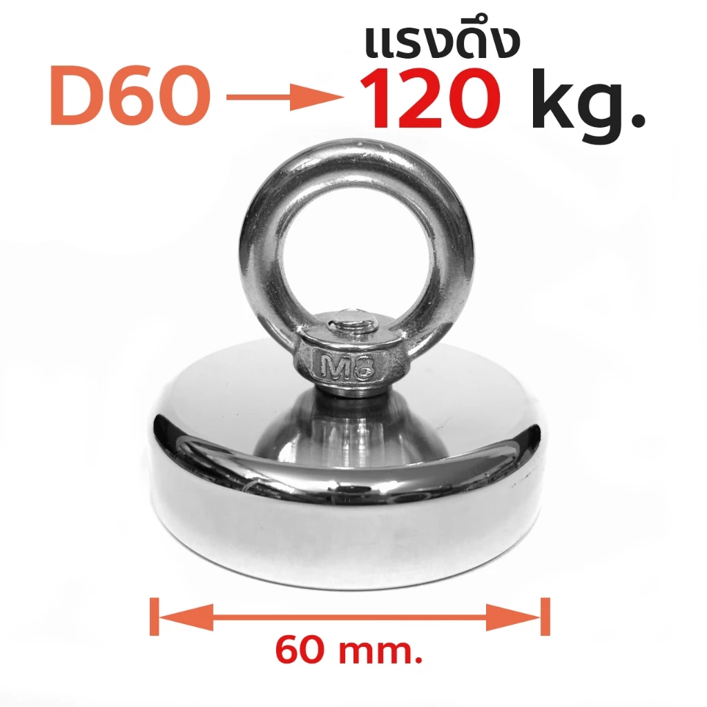 แม่เหล็กแรงดูดสูง Neodymium Recovery D60 แดงดูด ดึง 120kg