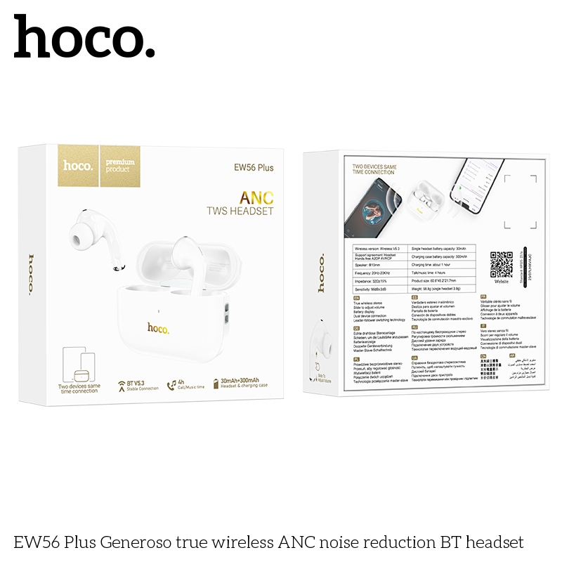 Hoco EW56 Plus หูฟังไร้สาย TWS เสียงดี ไมค์ในตัว มีตัดเสียงรบกวน ANC คมชัดระดับ HiFi บลูทูธ 5.3 ใช้ได้ต่อเนื่อง 4 ชม hc3