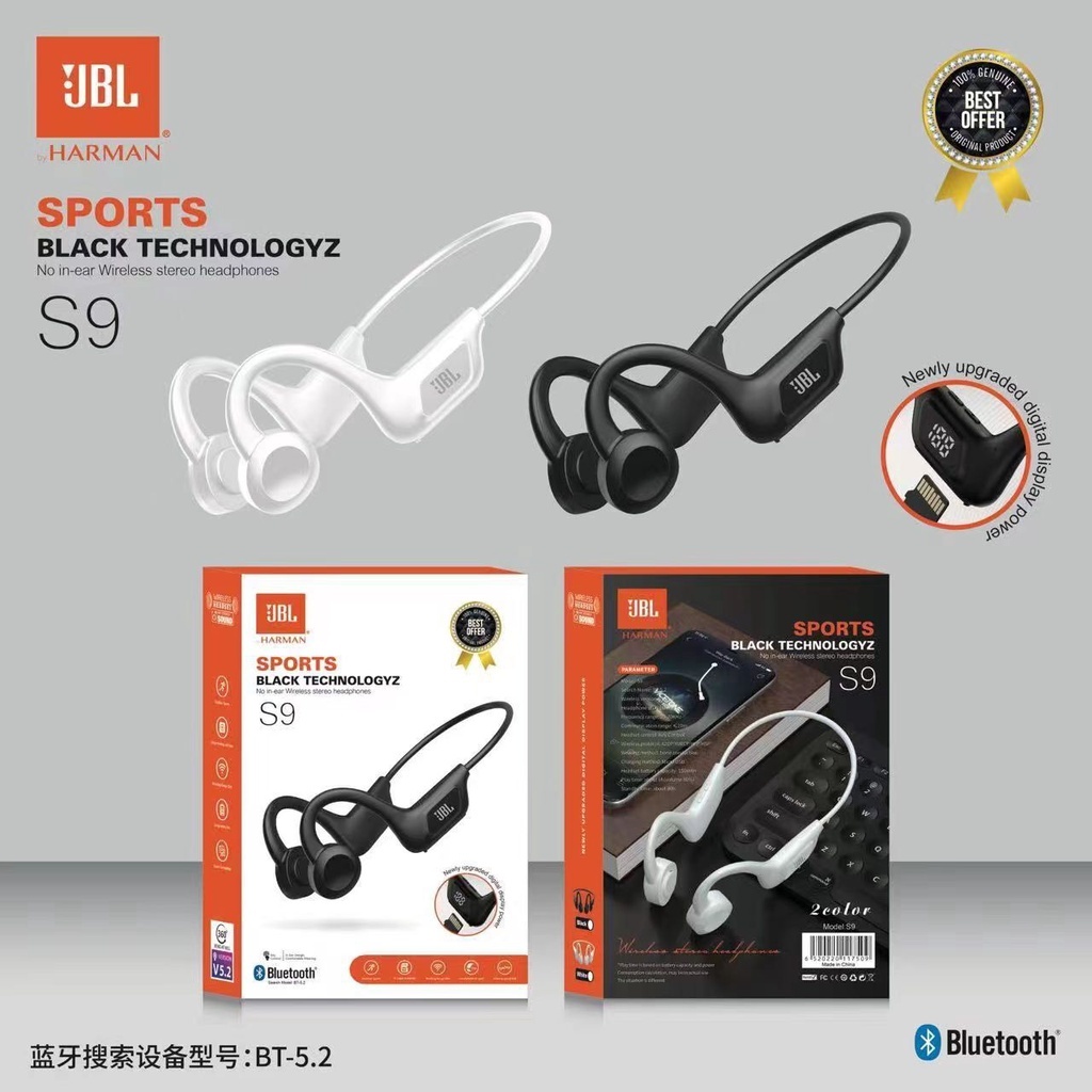 หูฟังออกกำลังกายบลูทูธ S9 IPX5 การนำกระดูกกันน้ำ หูฟังบลูทูธไร้สาย