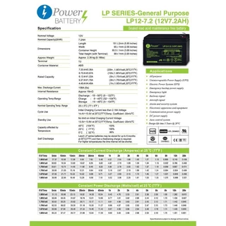แบตเตอรี่ UPS i power 12v 7.2ah สำหรับเครื่องสำรองไฟ ไฟฉุกเฉิน เครื่องพ่นยา