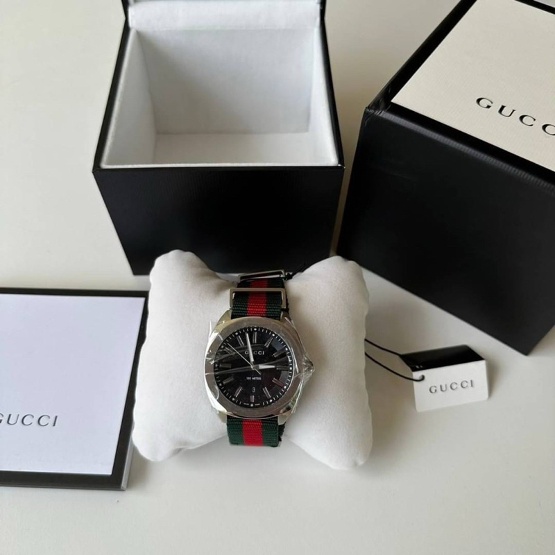 Gucci GG2570 Watch 41 mm. Original  • สายนาฬิกาอารมณ์แบบสปอร์ต • ตัวเรือนเหล็กสตีล • หน้าปัดซันบรัชสีดำ กันรอย