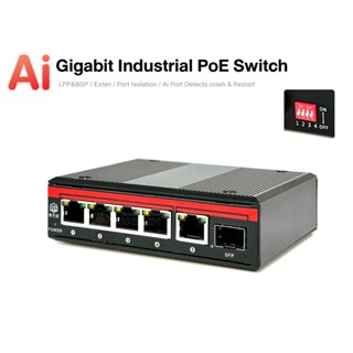 Industrial Gigabit Ai PoE Switch 6 Port (4 PoE 1000M + 1000M…