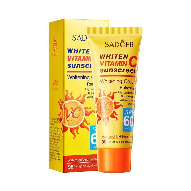 ครีมกันแดด กันแดด SADOER VC Sunscreen SPF60+pa+++ UV ไม่อุดตัน สำหรับผิวแพ้ง่าย 40 g.  หลอดเหลือง