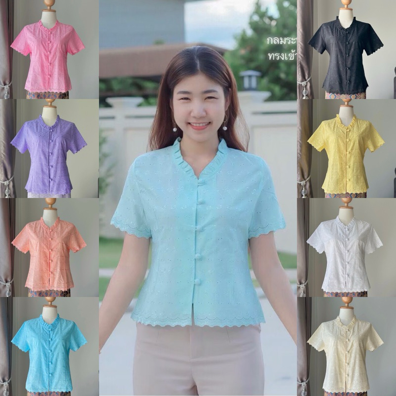 เสื้อลูกไม้คอระบายแขนสั้น ไซส์ 34“-48“