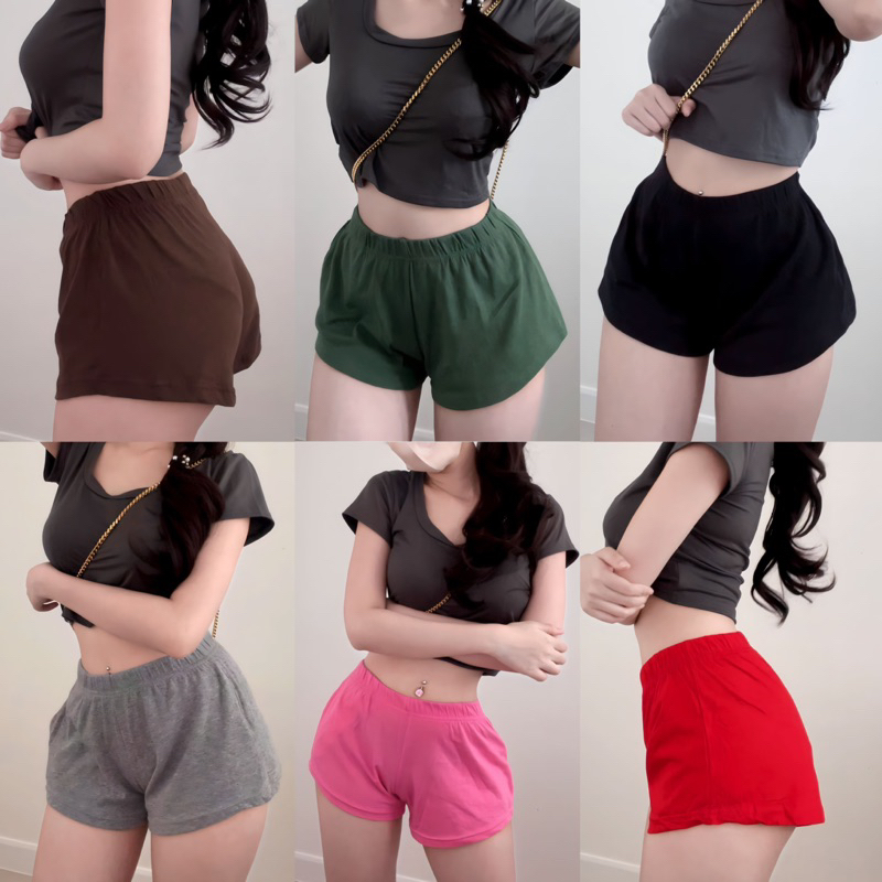 กางเกงขาสั้น มีกระเป๋ายางยืดผ้านิ่มใส่สบาย สายฝอ พรางหุ่น Freesize