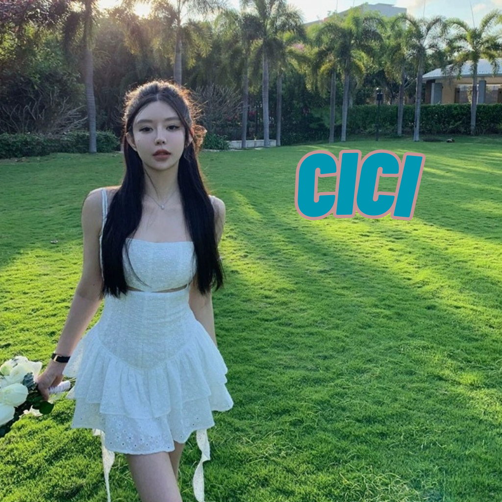 ส่งทันที Cici(NO. 3167)มินิเดรสสายเดี่ยว ผ้าฉลุดอกไม้ ทรงสลิม ดีเทลเว้าหลัง แต่งระบายชาย สไตล์สาวหวานปนเซ็กซี่