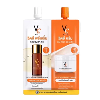VC Vit C Bio Face serum + cream 2 in 1 วิตซีซองคู่ วิตซีน้องฉัตรซองคู่ 8 g.(กล่อง6ซอง)